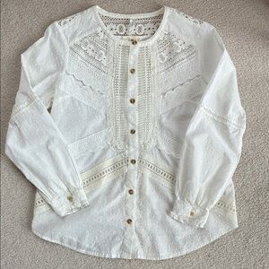 Anthropologie Cream Lace Detail Top
